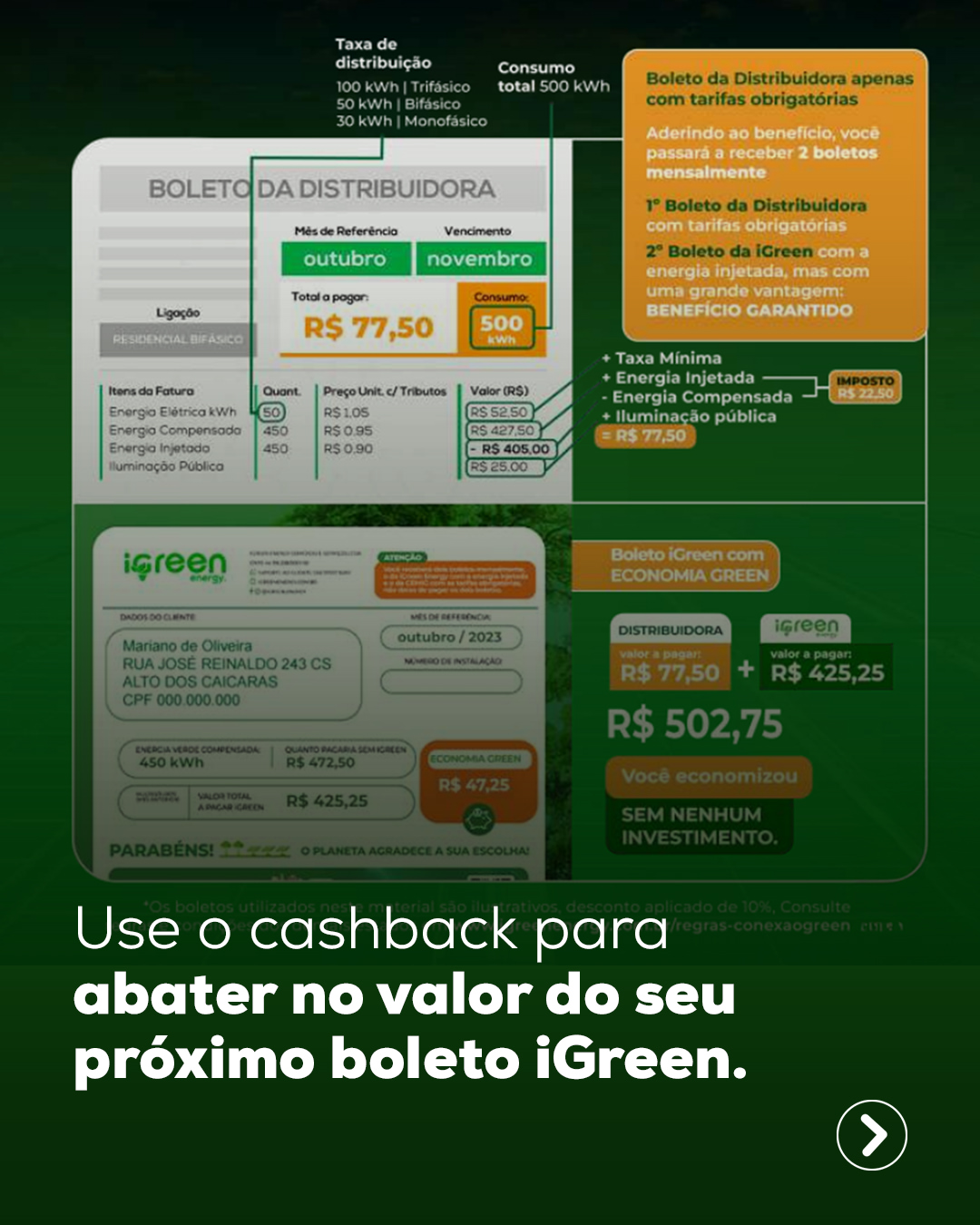 Use o cashback pra abater seu próximo boleto